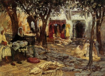 Frederick Arthur Bridgman Painting - Idle Moments An Arab Courtyard Frederick Arthur Bridgman